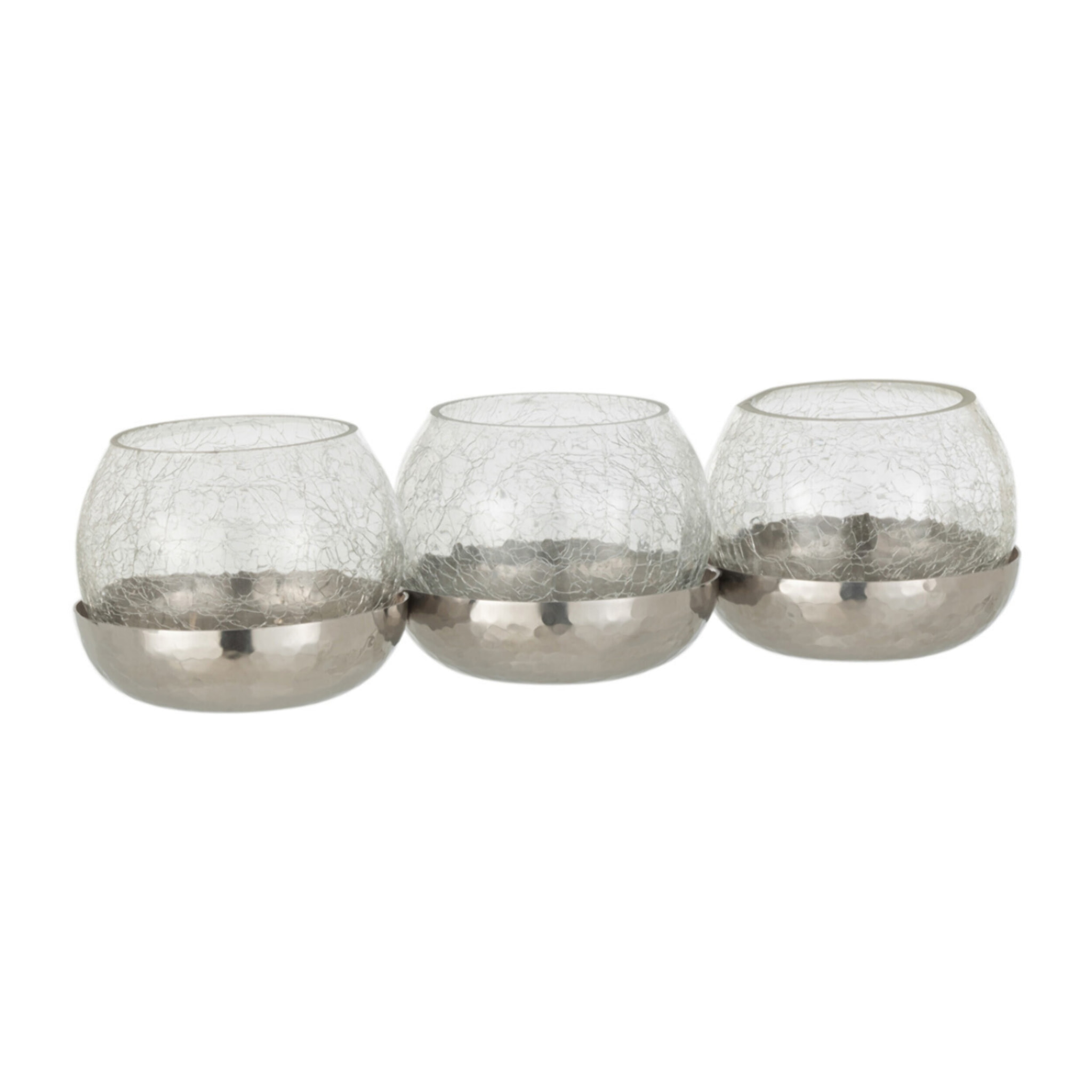 J-Line bougeoir 3 Boules Craquele - verre/acier - argent