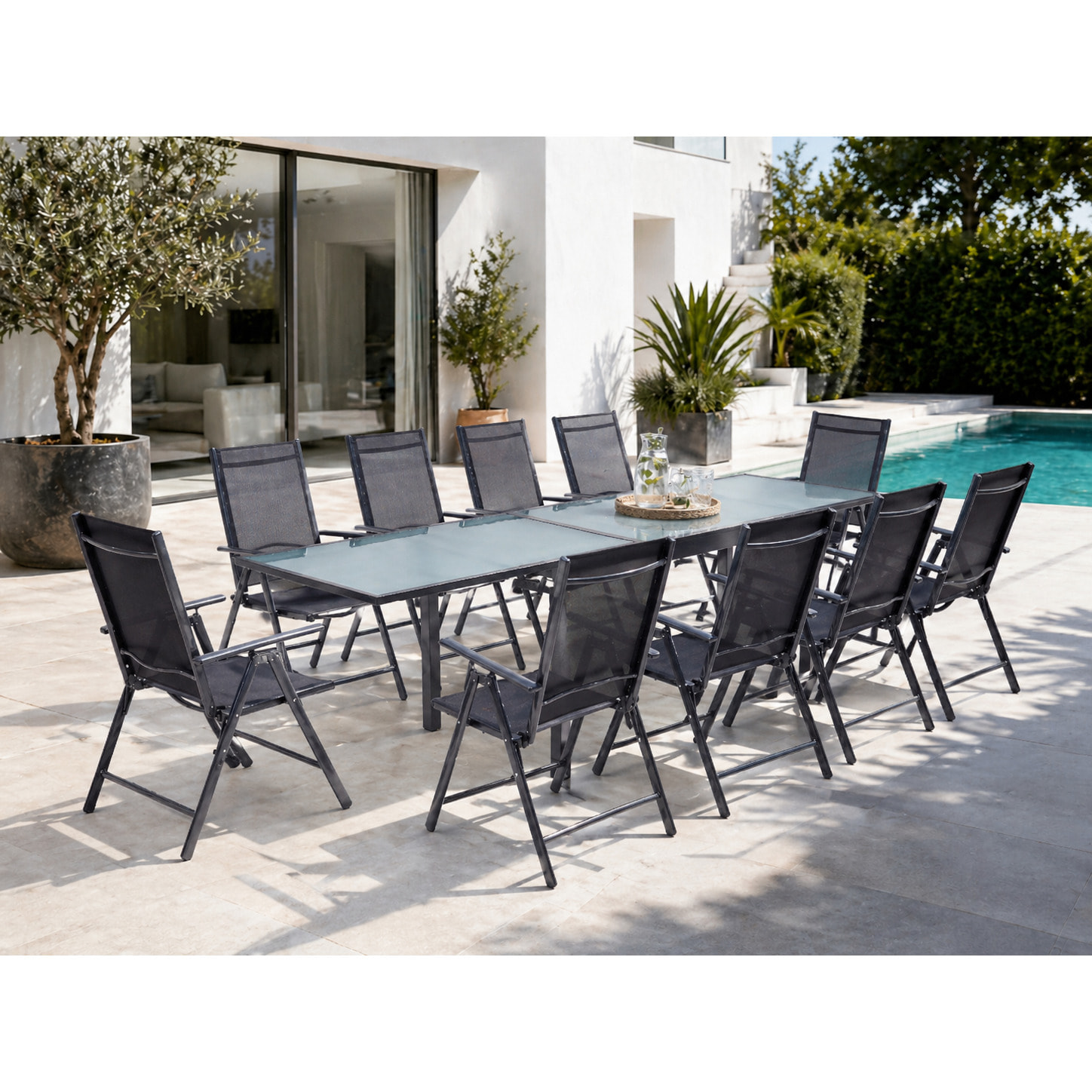 Table de jardin extensible 10 fauteuils en alu et toile PVC CALAMATA