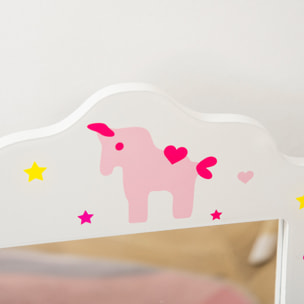 Coiffeuse enfant avec tabouret, miroir triptyque et tiroir coulissant - coiffeuse dim. 63L x 40l x 85,5H cm - MDF blanc, rose