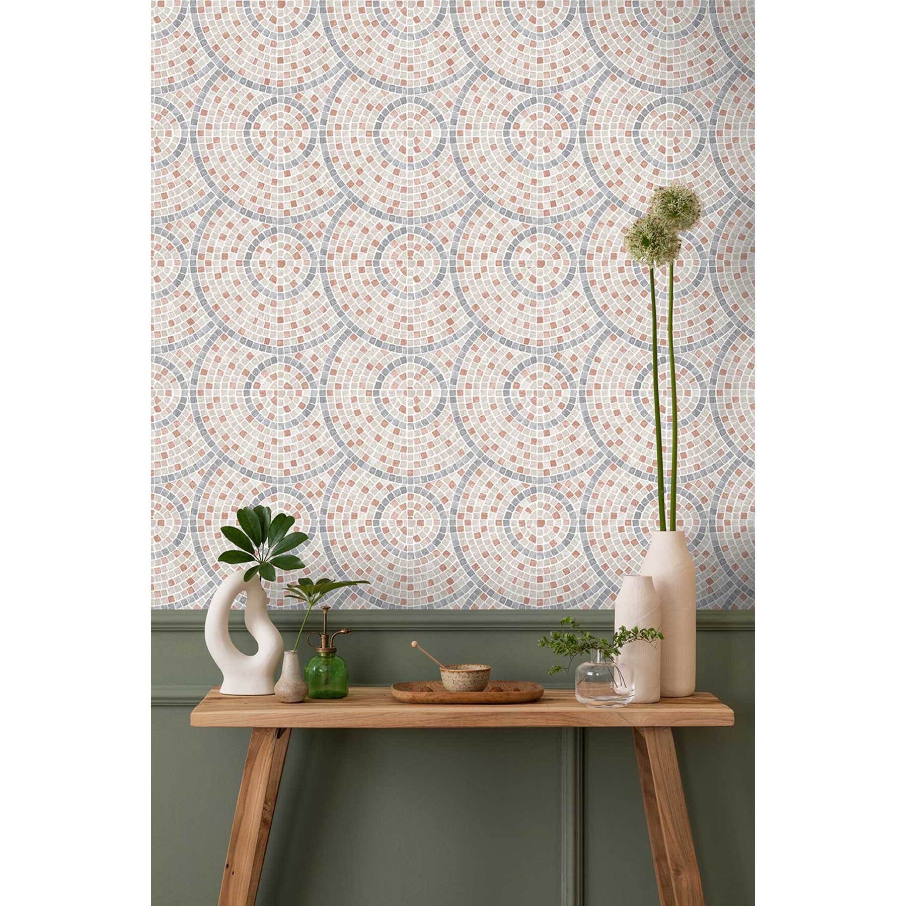 Papier peint mosaïque géométrique terracotta et gris