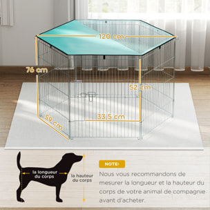 Parc pour chien  6 panneaux - avec toit, modulable et pliable - 76H cm - avec porte - intérieur et extérieur - argent vert