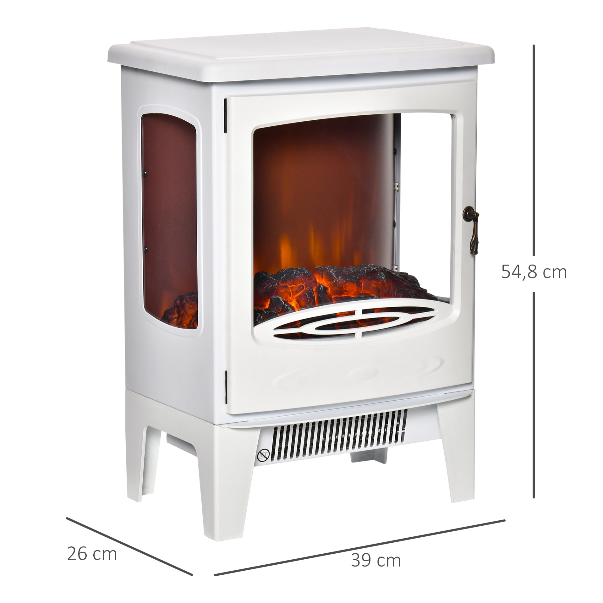 Chimenea Eléctrica 900W/1800W Chimenea Decorativa con Ventanas Efecto de Llama Temperatura Ajustable y Protección Sobrecalentamiento para 20-25 ㎡ 39x26x54,8 cm Blanco