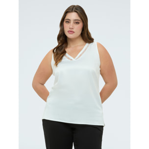 Fiorella Rubino - Top con scollo V e dettaglio in pizzo - Bianco