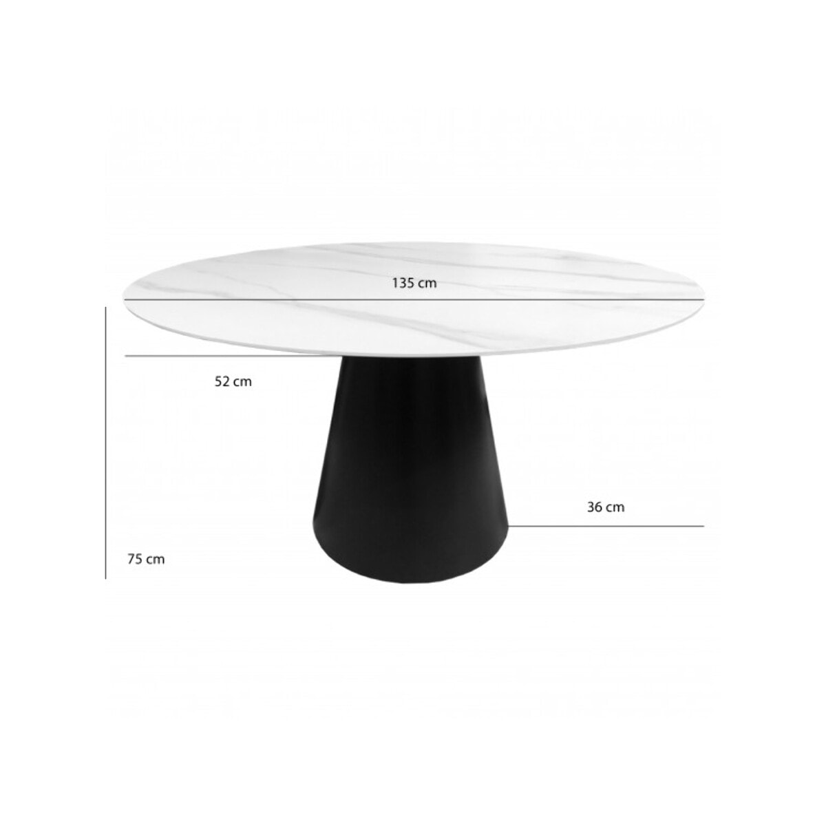 Table de repas ronde plateau en céramique blanc & pieds métal noir - CURVE