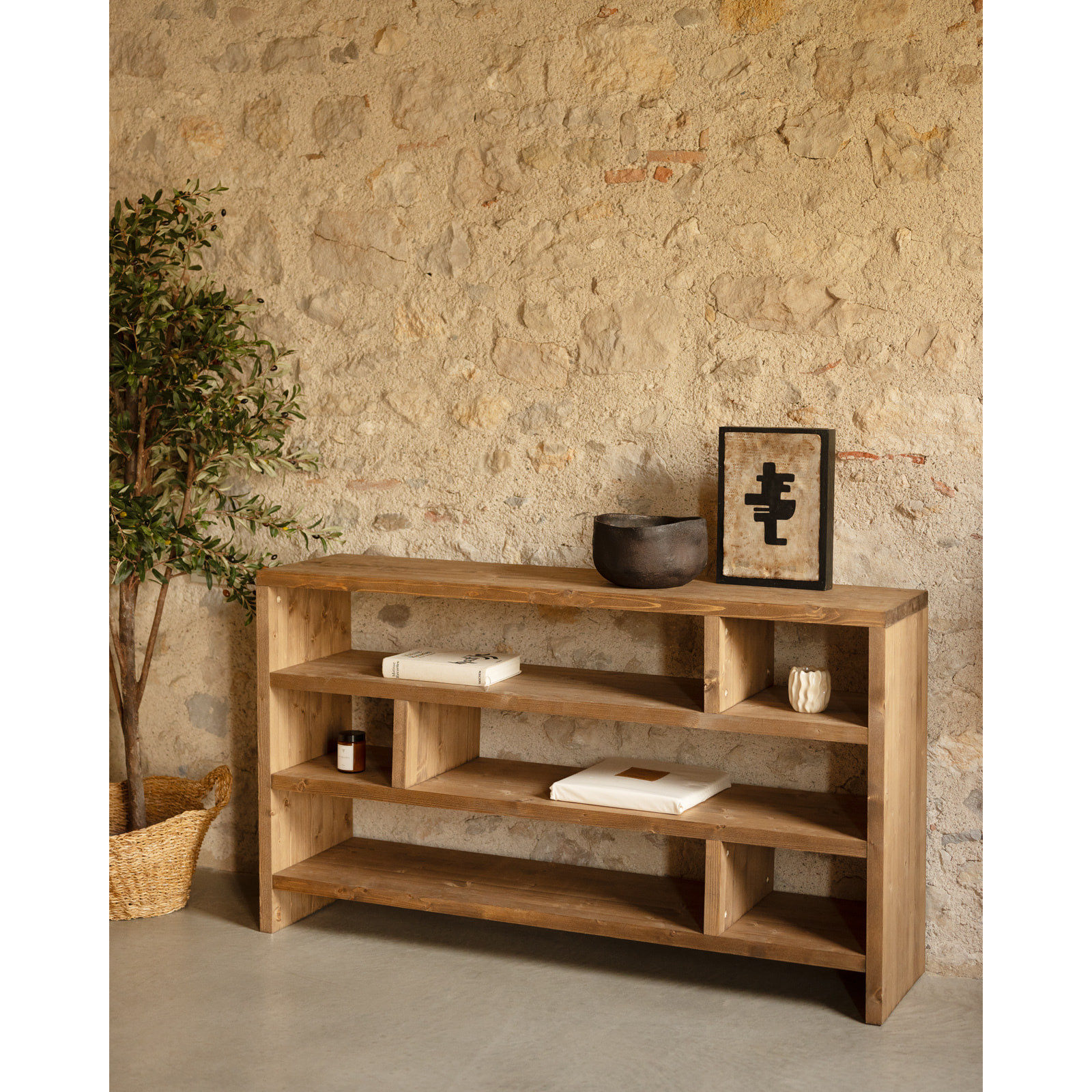 Estantería de madera maciza tono roble oscuro de 80x140cm Alto: 80 Largo: 140 Ancho: 35