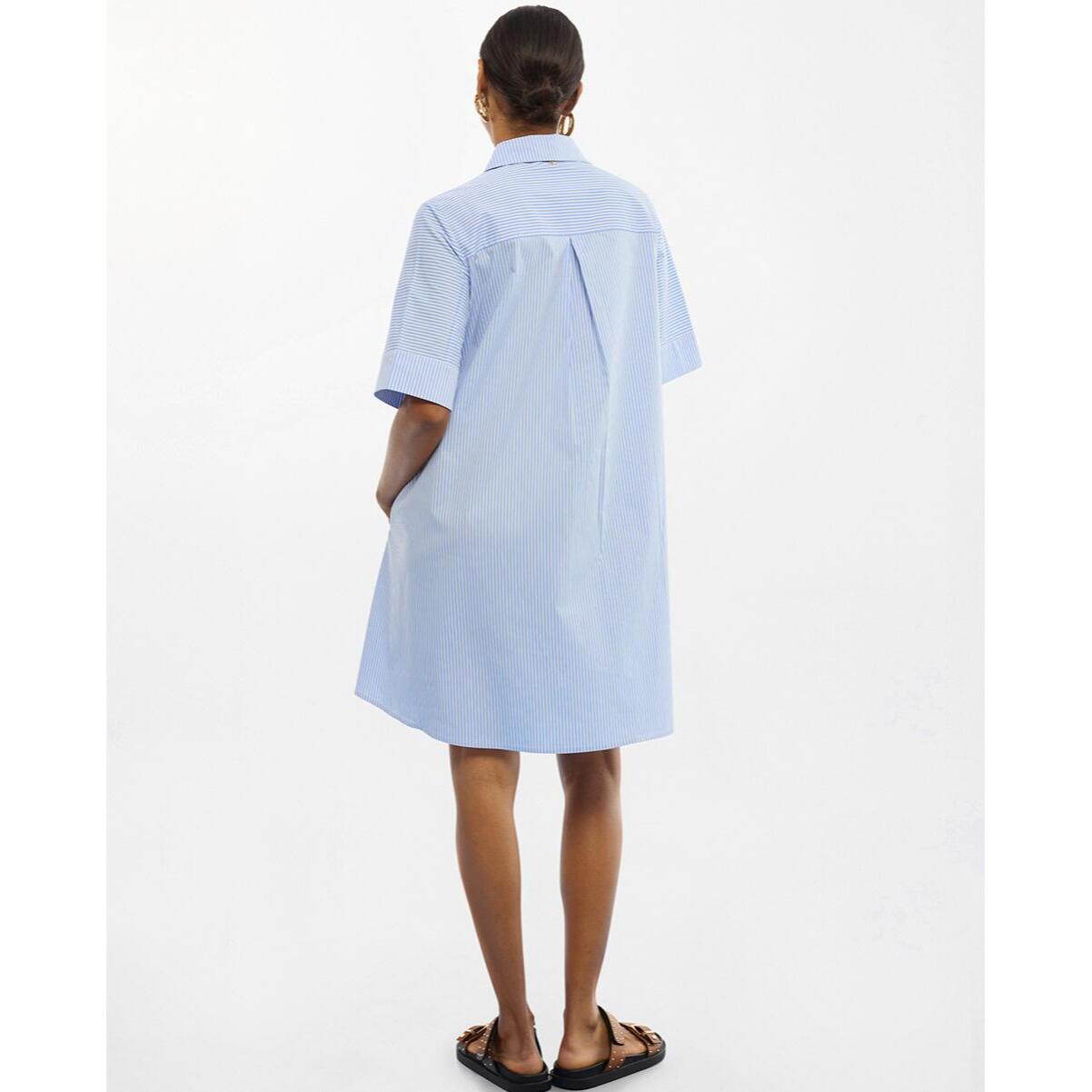 Abito corto in popeline con fiori ricamati e righe