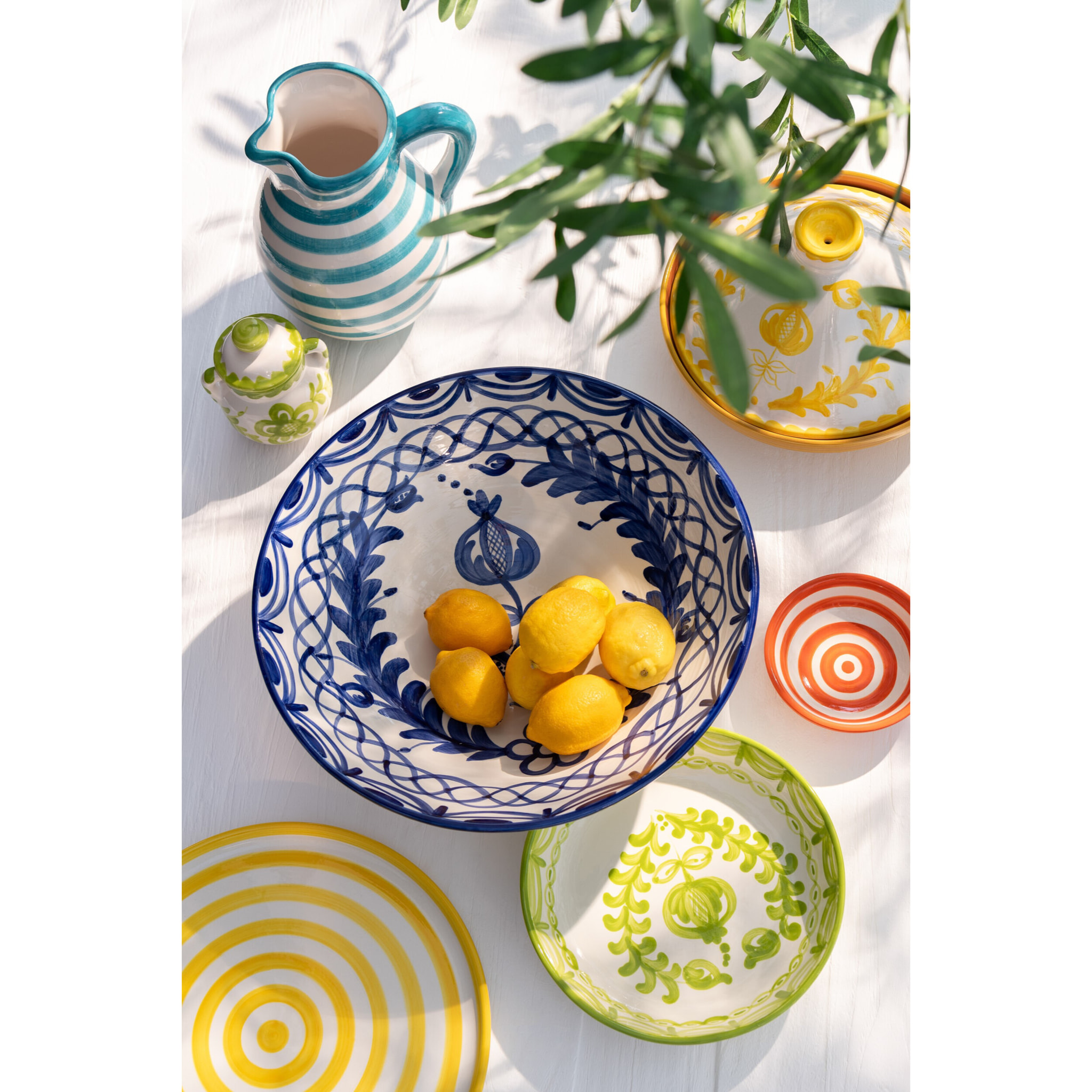 J-Line assiette Granada Stripes - céramique - blanc/jaune