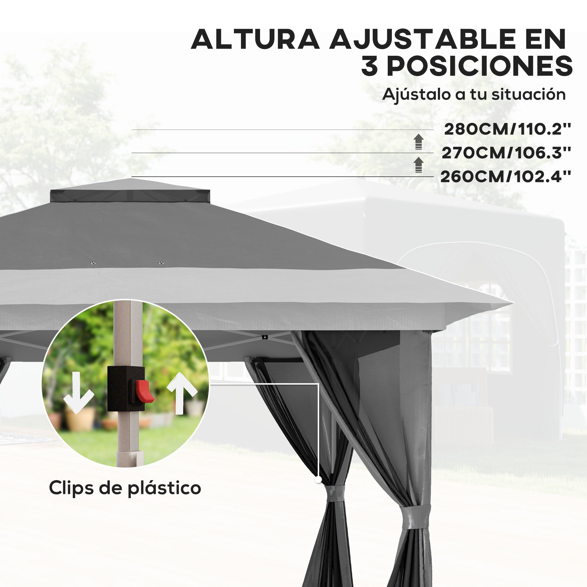 Carpa Plegable Gazebo, 3,6x3,6 m, Cenador Plegable con 4 Paredes Laterales de Malla, Anti-UV, Altura Ajustable, Bolsa de Arena y Bolsa de Transporte, para Camping, Fiestas, Gris Oscuro