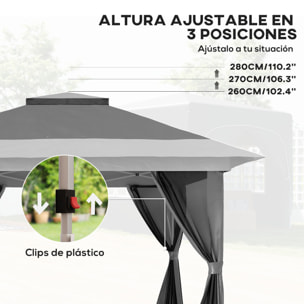 Carpa Plegable Gazebo, 3,6x3,6 m, Cenador Plegable con 4 Paredes Laterales de Malla, Anti-UV, Altura Ajustable, Bolsa de Arena y Bolsa de Transporte, para Camping, Fiestas, Gris Oscuro