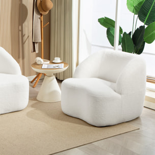 Sillón Tapizado en Borreguito Sillón de Salón de 81 cm con Diseño Curvo Acolchado Grueso No Requiere Montaje para Dormitorio Sala de Estar Oficina Crema