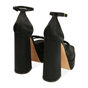 Sandali platform neri in raso, tacco 14 cm