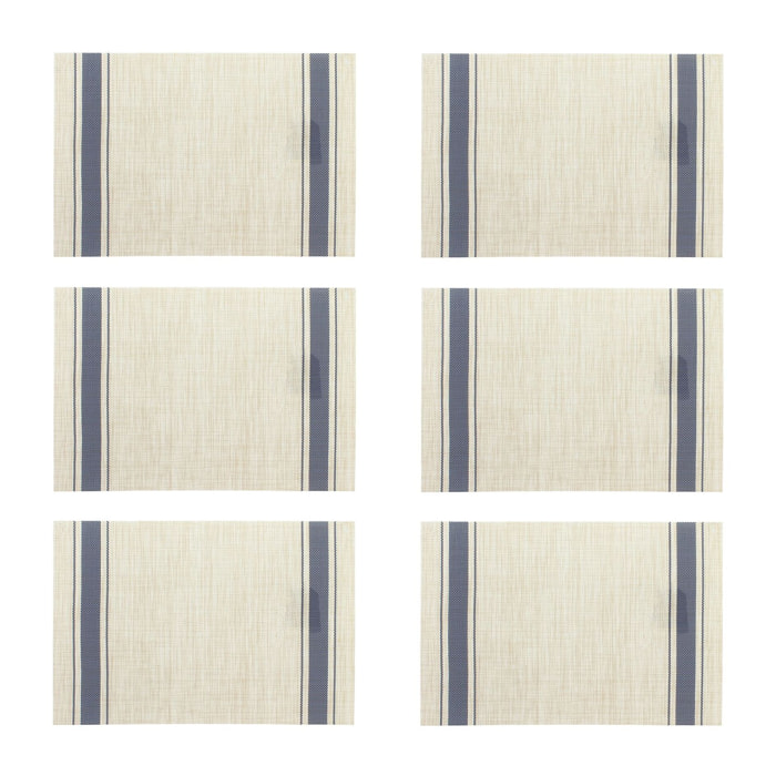Lot de 6 sets de table tissé en PVC beige et bleu 45x30cm