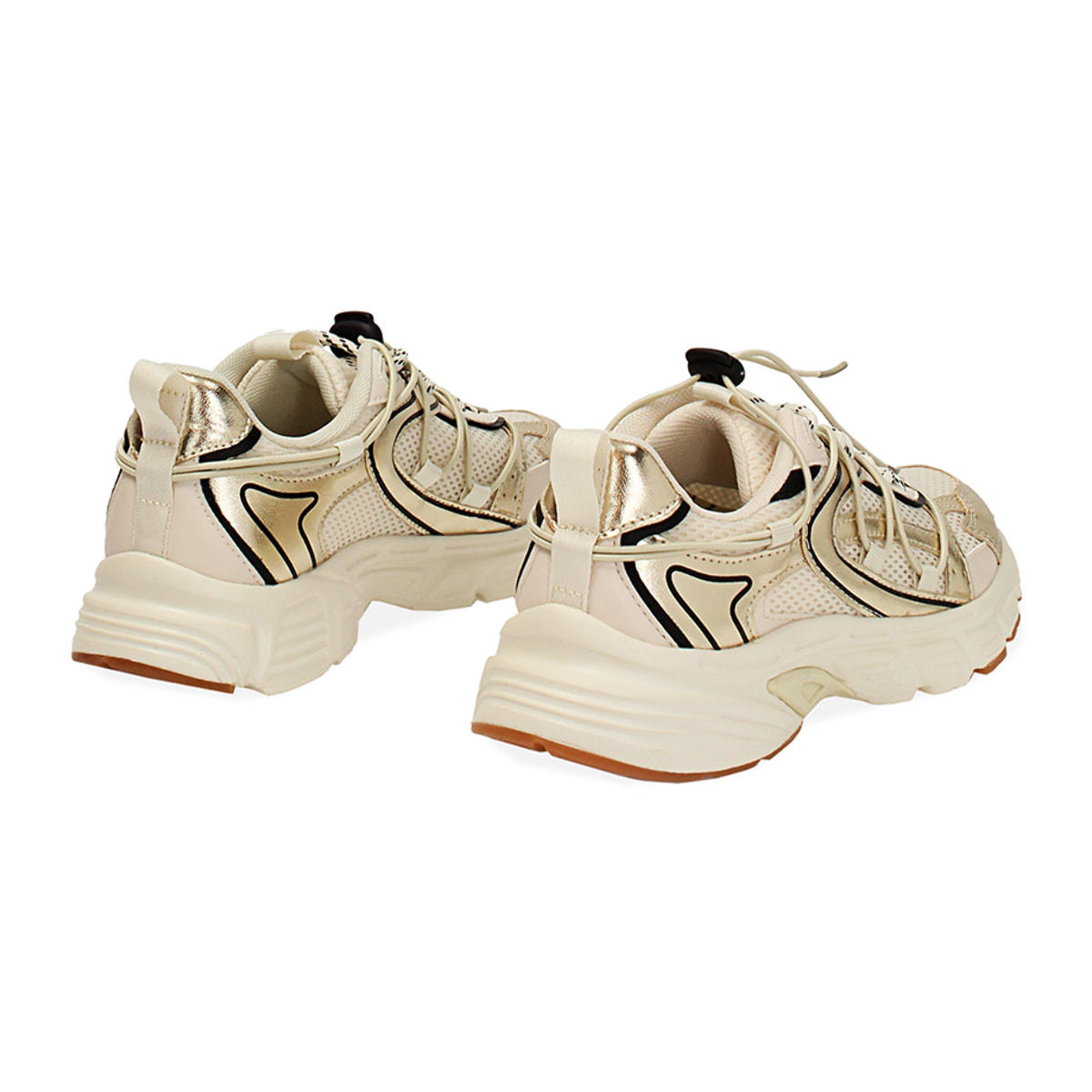 Sneakers donna beige-oro in tessuto