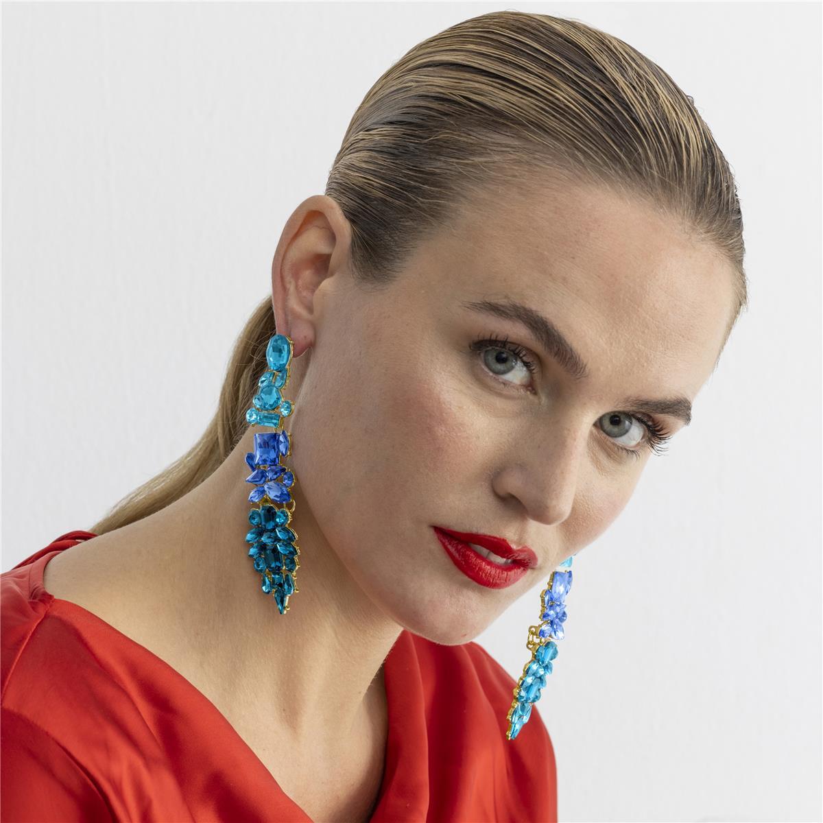 Pendientes con Cristal Multicolor acabado oro 18k