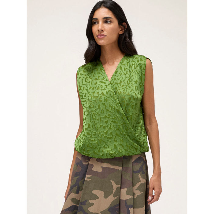 Motivi - Blusa en raso devoré - Verde claro