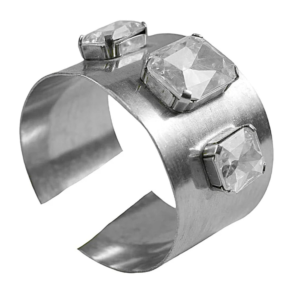 Brazalete ancho latón plata chapado 10µ y cristales diseño Gloria Mago