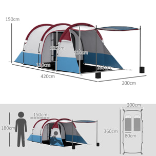 Tienda de Campaña Familiar para 2-3 Personas Tienda de Camping Plegable con 2 Habitaciones y Bolsa de Transporte Impermeable para Senderismo 420x200x150 cm Multicolor
