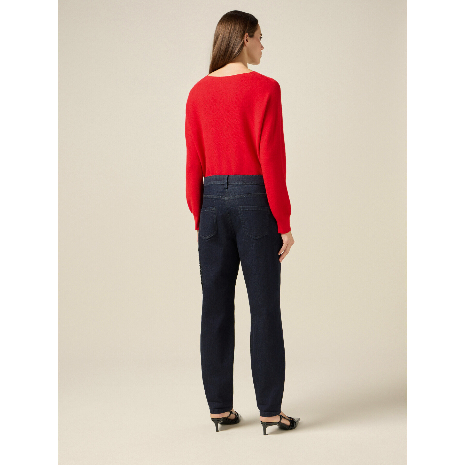 Oltre - Jeans blu rinse con patch decorativo - Blu