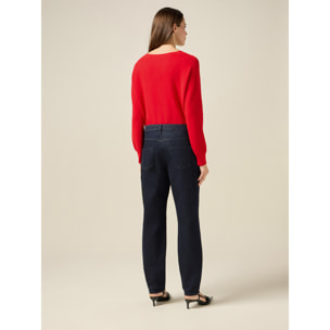 Oltre - Jeans blu rinse con patch decorativo - Blu