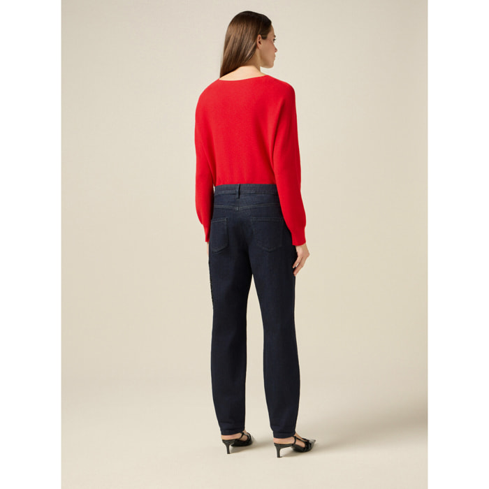 Oltre - Jeans blu rinse con patch decorativo - Blu