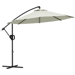 Parasol déporté octogonal inclinable Ø 2,93 x 2,60 m avec pied métal époxy alu crème