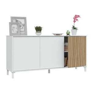 Credenza Woburn, Buffet da soggiorno a 3 ante, Madia moderna da salotto, 154x40h74 cm, Bianco