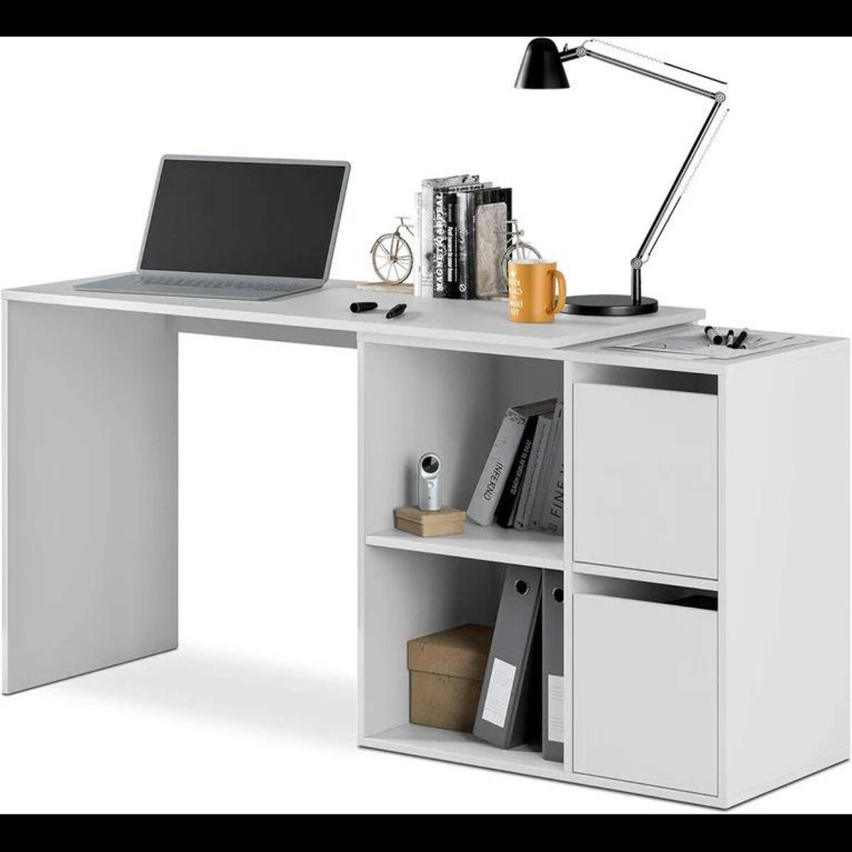 Scrivania Multiposizione Angolare O Dritta Reversibile Con 4 Ripiani Chiusi Vani A Giorno Ufficio Studio Casa Gaming Design 152 x 49 x 74 Cm Bianco