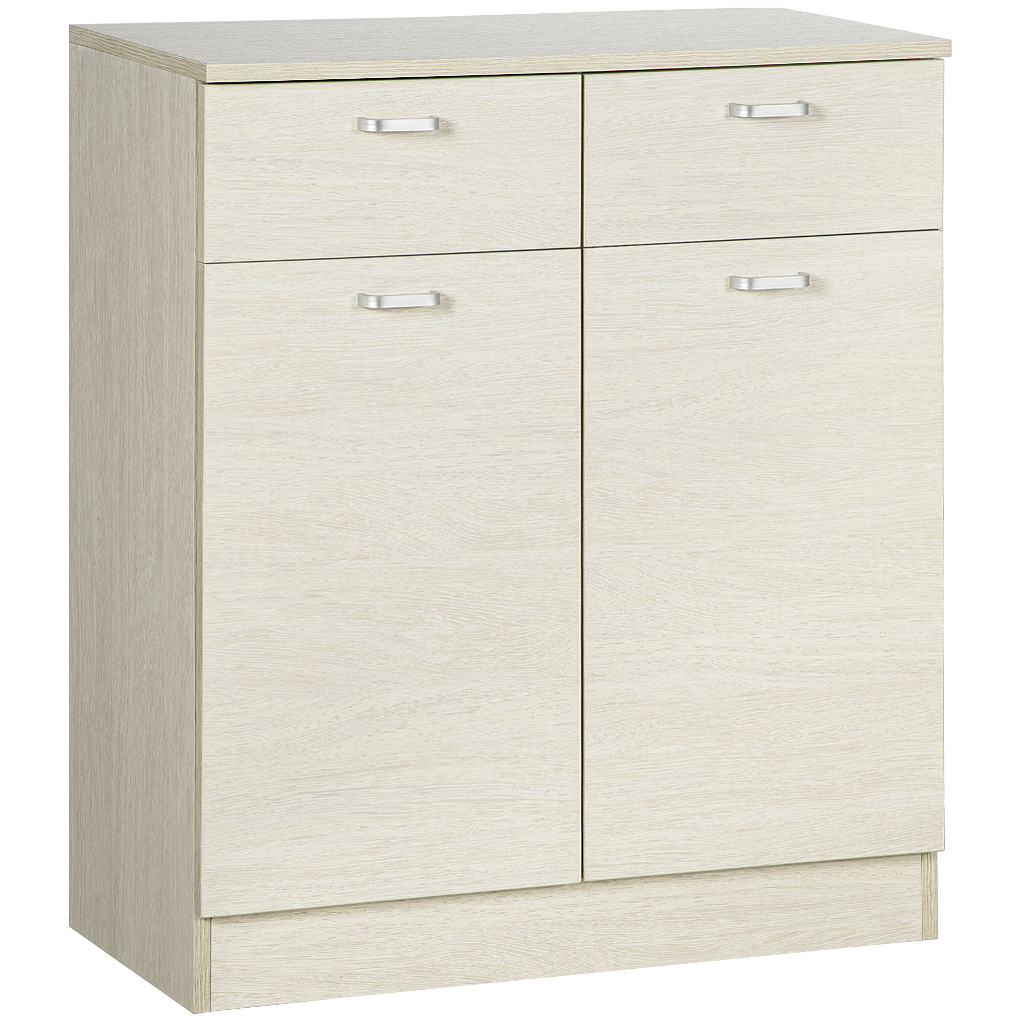 HOMCOM Armario Auxiliar de Baño con 2 Puertas 2 Cajones y Estante Interior Ajustable Mueble Auxiliar de Baño para Dormitorio Entrada Antivuelco 68x34x80 cm Natural