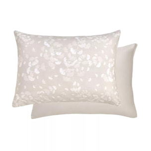 Taie d'oreiller pur coton lavé imprimé beige Souffle de ginkos naturel