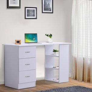 Bureau informatique table multi-fonctions 3 tiroirs 2 étagères dim. 120L x 49l x 72H cm MDF blanc