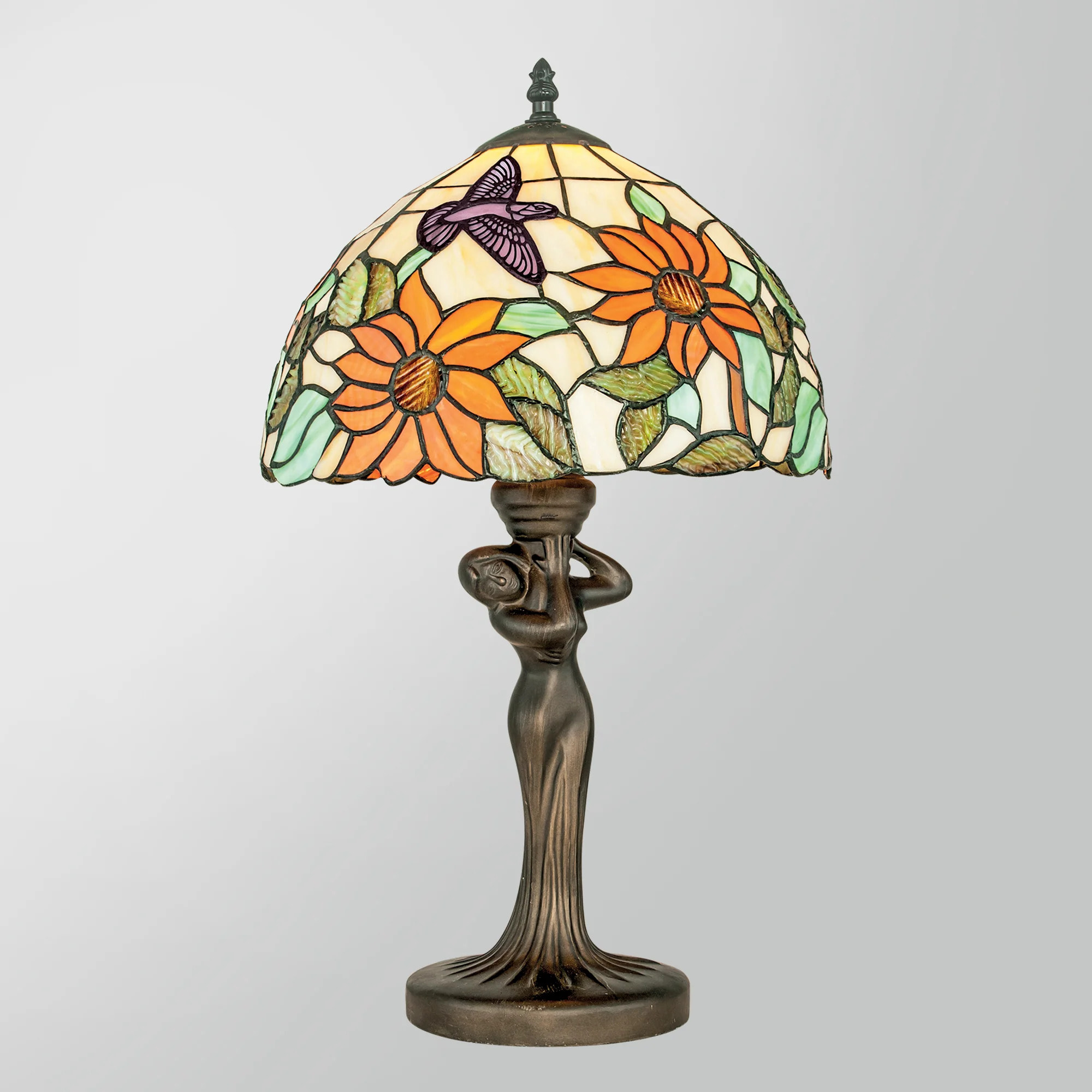 Lampada da tavolo DAFNE in metallo con vetro Tiffany 34 cm.