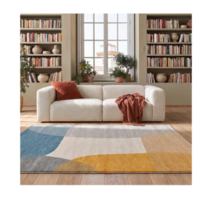 MONIC Alfombra con formas en crema, mostaza y azul, varias medidas disponibles