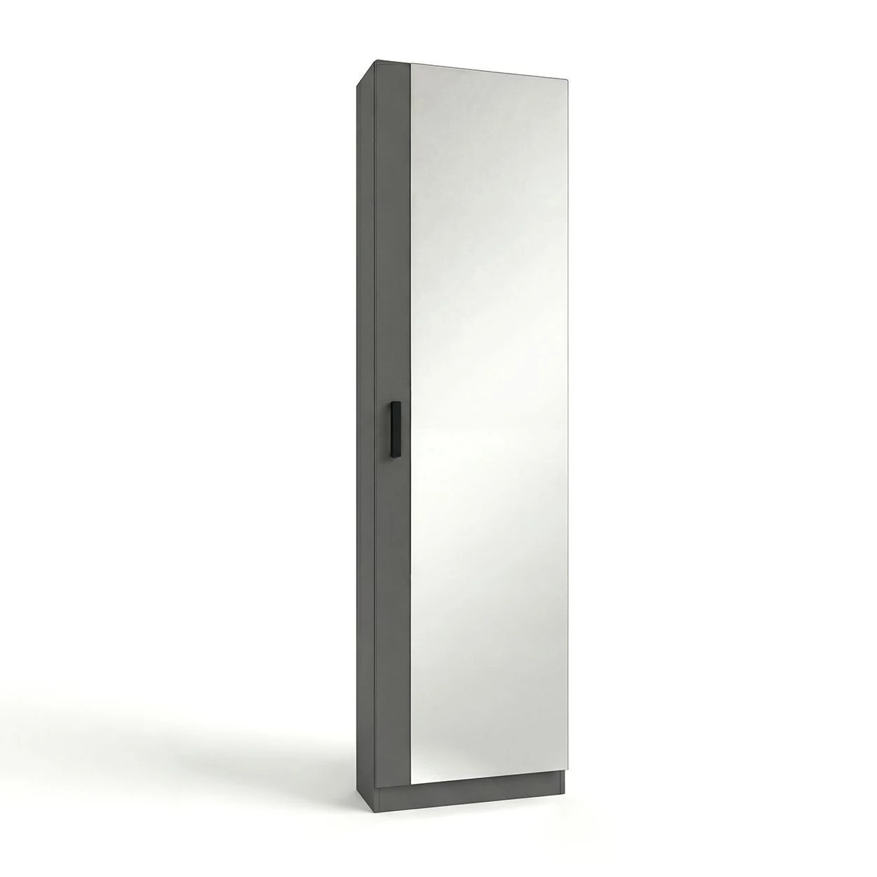 Zapatero alto de 1 puerta con espejo en gris grafito 180x50 cm Roma Gris Grafito