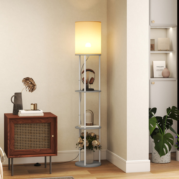 Lámpara de Pie con Estantes, Lámpara con 3 Temperaturas de Color, Control Remoto, Bombilla E27, para Salón, Dormitorio, Oficina, Gris