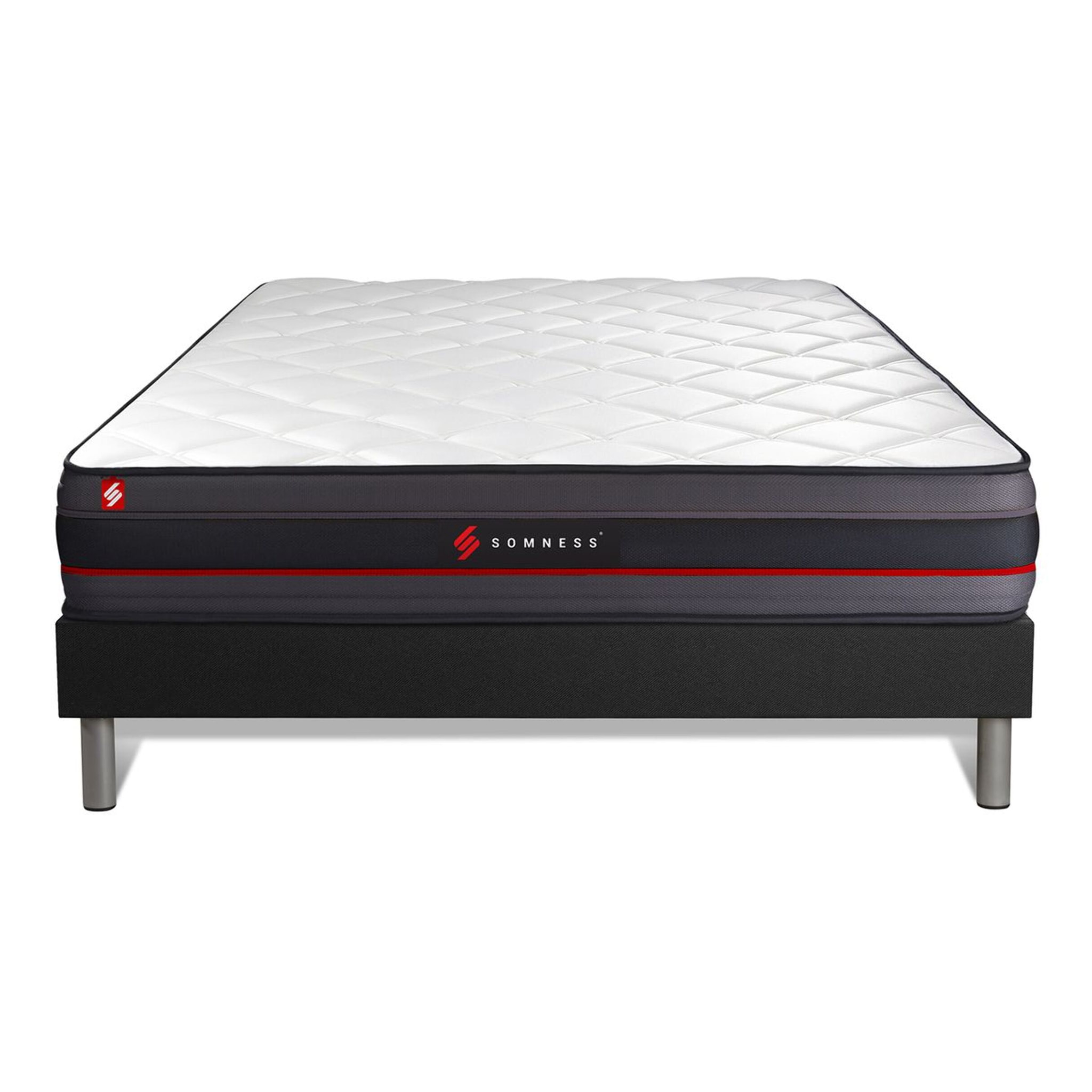 Ensemble Matelas Sommier 140x190 cm - Sommier Noir (déjà monté) - Regen