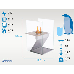 Cheminée de table à l'éthanol en acier inoxydable et verre trempé