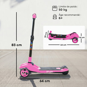 Trottinette électrique enfant pliable 3 roues 8 Km/h max LED rose