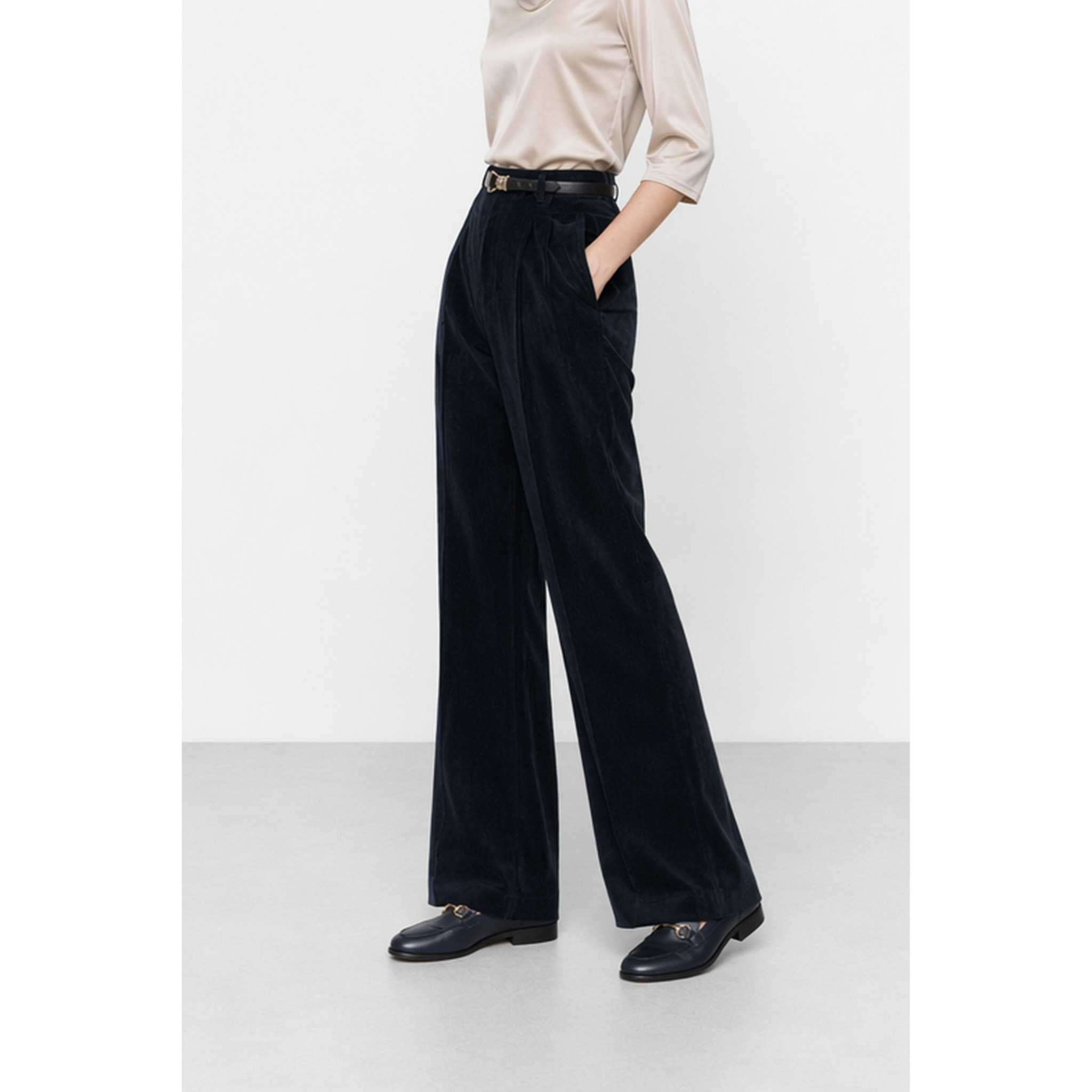 Kocca - Pantaloni a vita alta in cotone elasticizzato con pinces Donna