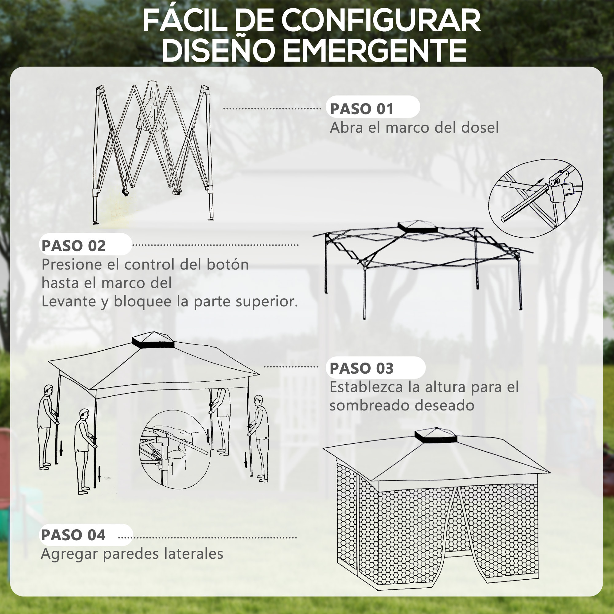 Carpa Plegable Gazebo 3,3x3,3 m Cenador Plegable con 4 Paredes Laterales de Malla Anti-UV y Bolsa de Transporte para Camping Fiestas Gris