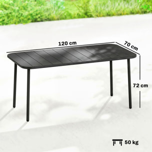 Mesa de Comedor de Jardín Rectangular, 120x70x72 cm, Mesa de Terraza Exterior de Acero con Tablero con Listones, para 4 Personas, Carga 50 kg, para Patio, Balcón, Gris