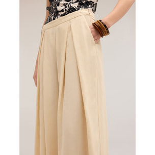 Motivi - Pantalones con pliegues de fuelle mezcla de lino - Beige