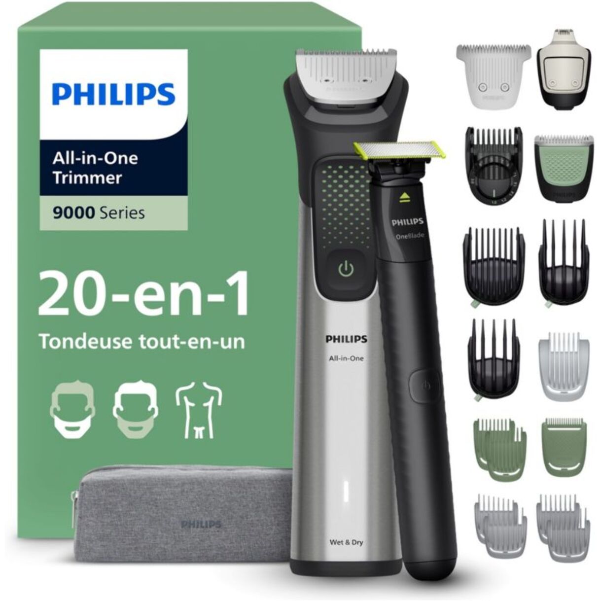 Tondeuse multi usages PHILIPS MG9557/15 Series 9000, 27 hauteurs de coupe, précision 0,2 mm, autonomie 120 mn
