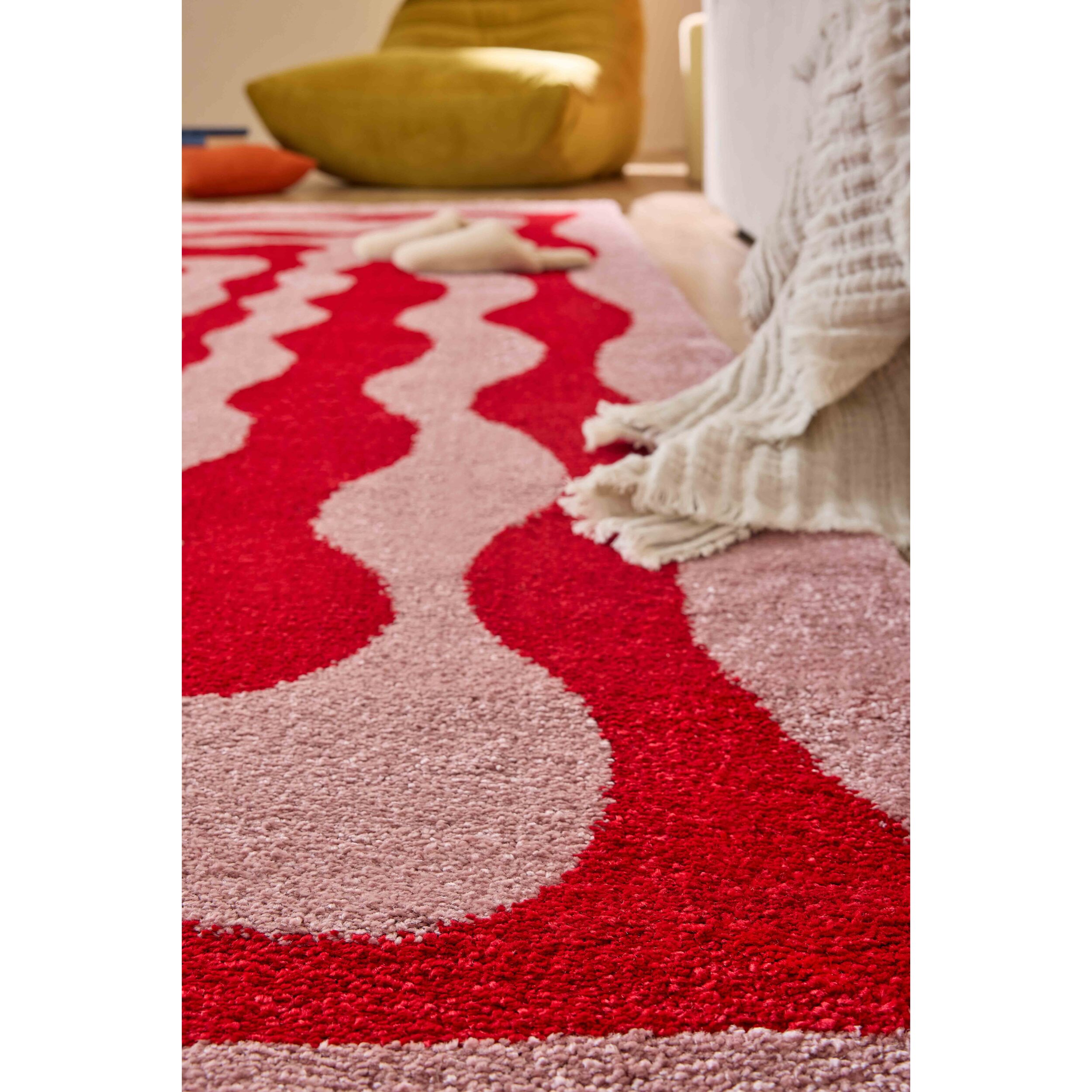 GROOVY - Tapis coloré style seventies - Confortable et moelleux - Rouge