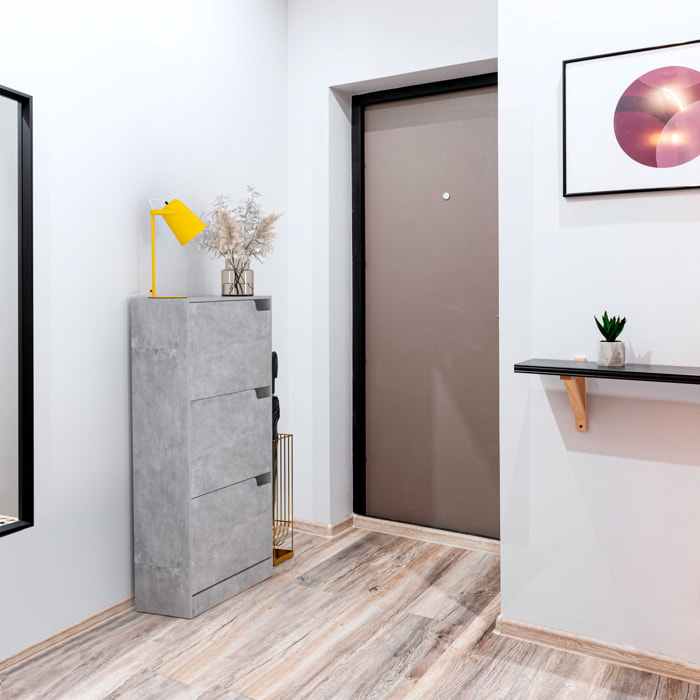 Scarpiera Portascarpe 3 Ante In Legno MDF Salvaspazio A Ribalta Maniglie A Scomparsa Per Ingresso Soggiorno Casa Camera 115x24x63 Cm Grigio Cemento