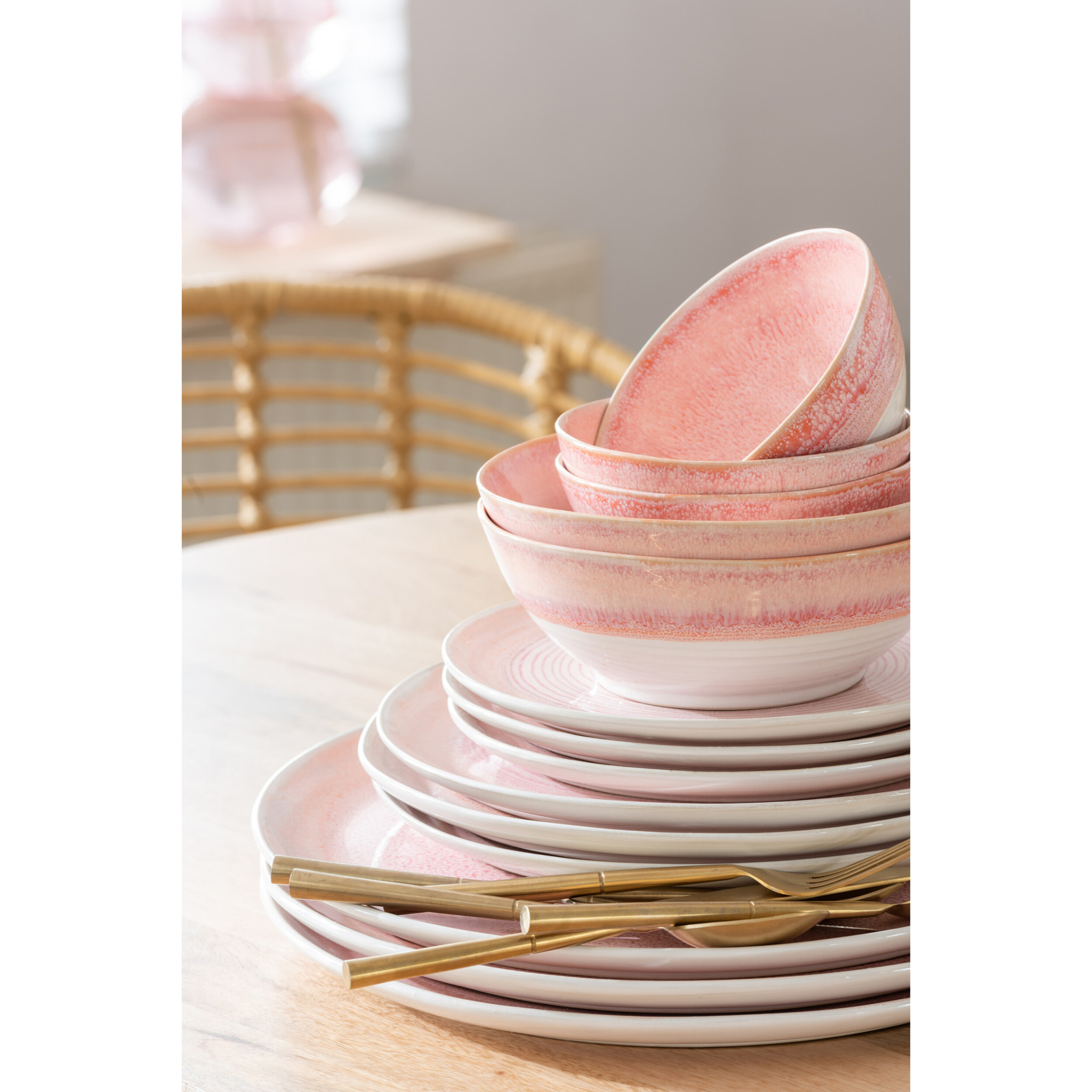 J-Line assiette Lara - porcelaine - rose clair - small  - 4 pièces