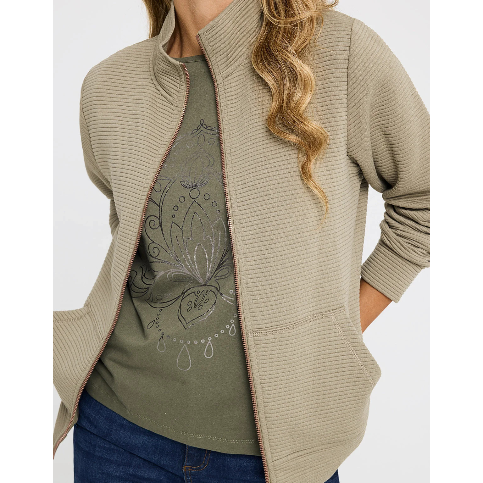 Chaqueta Cremallera Caqui - Tigia