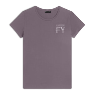 T-shirt donna in jersey con Logo FY in Strass