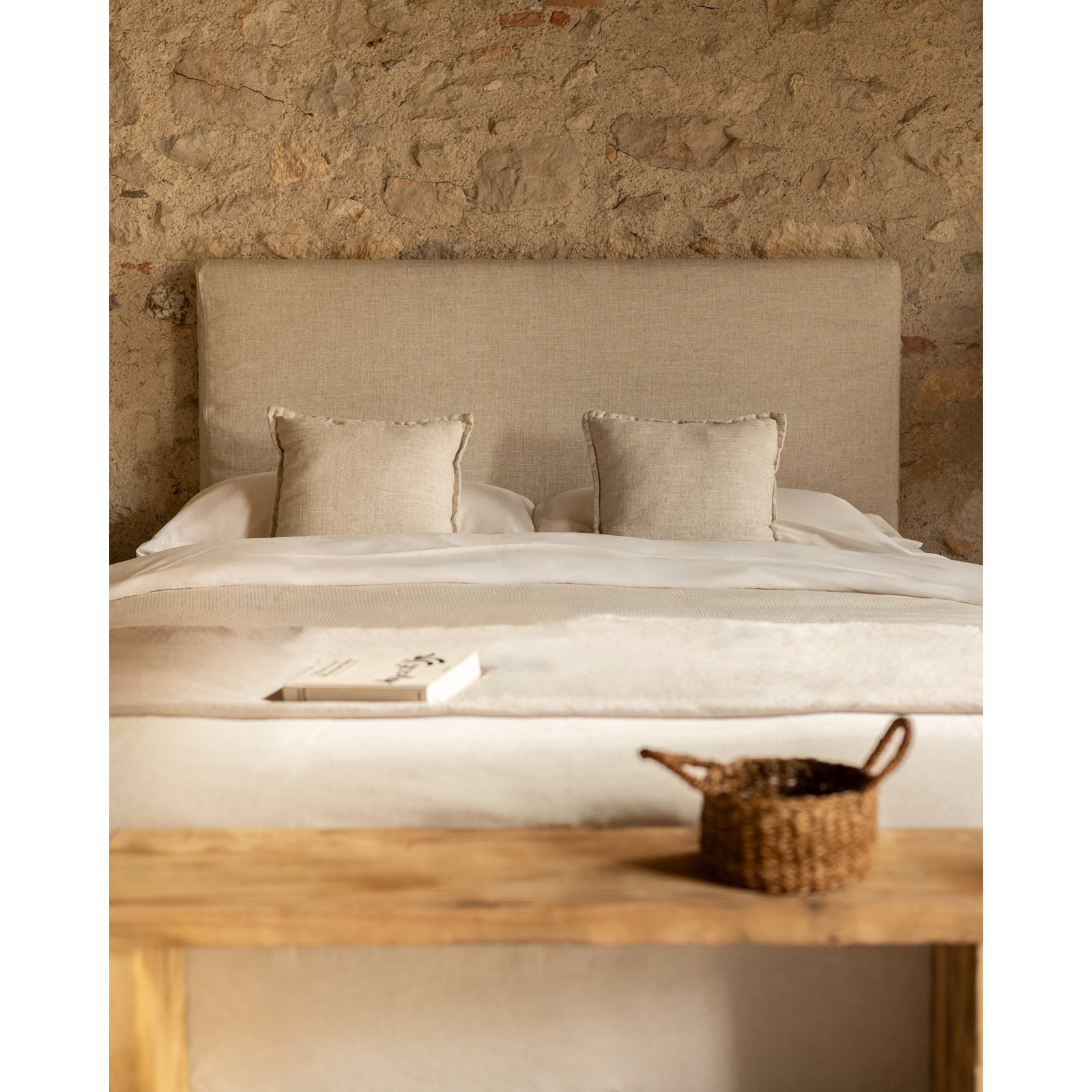 Tête de lit déhoussable en lin beige en différentes tailles