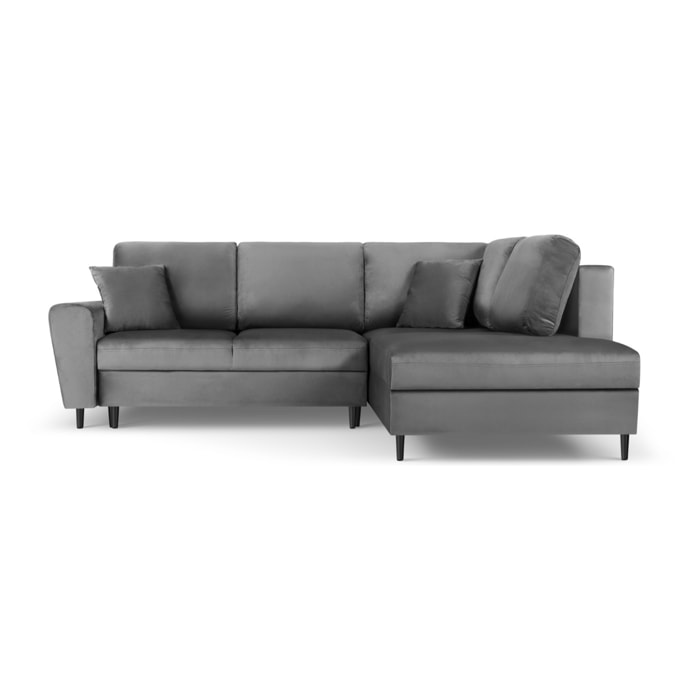 Canapé d'angle droit convertible avec coffre de rangement "Kyoto" 5 places en velours gris clair