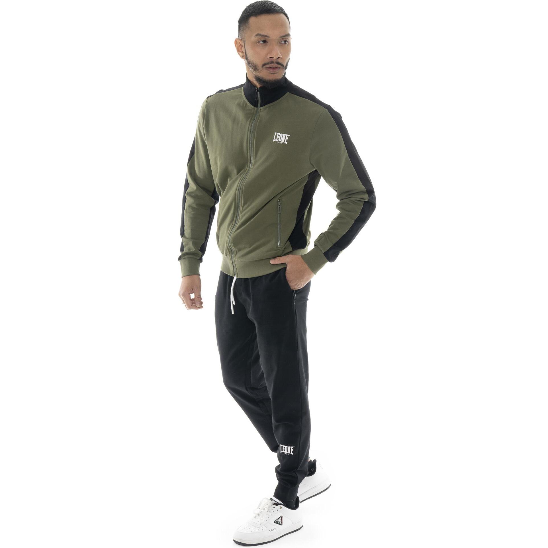 Tuta da uomo in cotone non garzato con colletto e zip Leone Basic